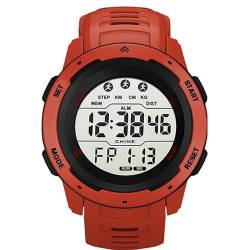 Herren-Digitaluhr, militärische Outdoor-Armbanduhr mit Schrittzähler, strategische Survival-Uhren für Herren, wasserdicht bis 50 m, rot von findtime