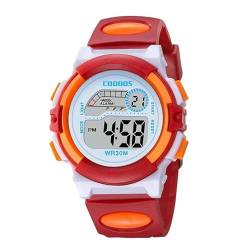 Jungen Digitaluhr Kinder Jungen Jugendliche Outdoor Sport Multifunktional Wasserdicht LED Licht Kalender Datum mit Silikonband, Orange / Rot von findtime