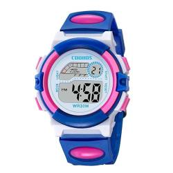 Jungen Digitaluhr Kinder Jungen Teenager Outdoor Sport Multifunktion Wasserdicht LED Licht Kalender Datum mit Silikonband, Blau/Rosa., Gurt von findtime