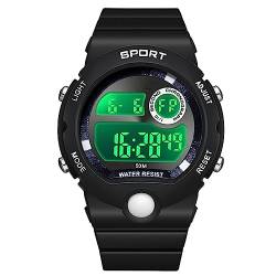 Kinder-Armbanduhr, Jungen, digital, Sport, Multifunktions-Armbanduhr, wasserdicht, Chronograph, für den Außenbereich, mit LED-Licht, Alarm, für Geschenk, Schwarz / Weiß. von findtime