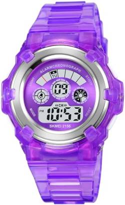 Kinderuhr Mädchen Jungen Sport Digital Uhr für Kinder Transparent 5ATM Wasserdicht Kinder Armbanduhr mit Wecker Datum Stoppuhr Sports Outdoor Uhren LED Licht von findtime