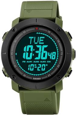 Militär Herren Uhr Kompass Digitaluhr Herren 5ATM Wasserdicht LED Große Digital Armbanduhr Herren Weltzeit 3-Wecker 12/24H Outdoor Sportuhren Männer Tactical Watch Coutdown Stoppuhr Jugendliche von findtime