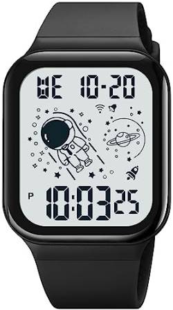 Schwarz Rechteckige Armbanduhr für Herren Damen Jungen, Einzigartiges Design Uhren mit 5ATM Wasserdicht 12/24H Alarm Stoppuhr Jugendliche Sportuhr von findtime
