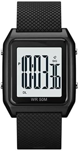 Sportuhr Unisex Herren Frauen 5ATM Wasserdicht Digitale Armbanduhr für Männer Frauen Jungen, Quadratisch Elektronische Uhr mit Wecker Stoppuhr Schwarz von findtime