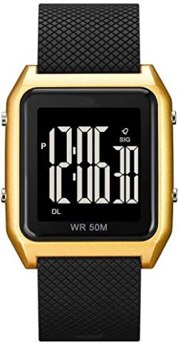 Sportuhr Unisex Herren Frauen 5ATM Wasserdicht Digitale Armbanduhr für Männer Frauen Jungen, Quadratisch Elektronische Uhr mit Wecker Stoppuhr Schwarz von findtime