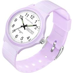 Uhren Damen Analog Quarz Armbanduhr für Damen Große Zahlen Senioren 5ATM Wasserdicht Frauen Uhren Buntfarbig Silikon Kinder Uhr mit Datum Woche Leuchtzifferblatt Junge Mädchen Sport Watch von findtime