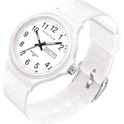 Uhren Damen Analog Quarz Armbanduhr für Damen Große Zahlen Senioren 5ATM Wasserdicht Frauen Uhren Buntfarbig Silikon Kinder Uhr mit Datum Woche Leuchtzifferblatt Junge Mädchen Sport Watch von findtime