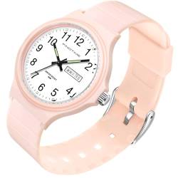 Uhren Damen Analog Quarz Armbanduhr für Damen Große Zahlen Senioren 5ATM Wasserdicht Frauen Uhren Buntfarbig Silikon Kinder Uhr mit Datum Woche Leuchtzifferblatt Junge Mädchen Sport Watch von findtime