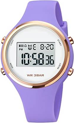 Uhren Damen Digitale Armbanduhr Frauen Kinderuhr Mädchen Multifonktion Damenuhr Digital Silikon Armband mit Licht Alarm Stoppuhr Rosegold von findtime