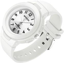 Weiß Modiche Armbanduhr für Damen Herren Unisex Uhren, 5ATM Wasserdicht Analog Quarz für Jugendliche Erwachsene Silikon Armband Candy Farbe Arabische Ziffern von findtime
