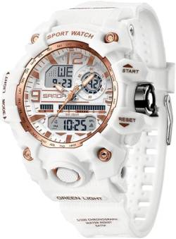 findtime Armbanduhr Damen Digital Sportuhr für Teenager Mädchen, Weiß Digitaluhr Analog Display Militär Wasserdicht Uhren von findtime