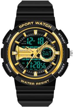 findtime Armbanduhr Herren Digital Wasserdicht Schwarz Gold Digitale Coole Uhren für Jugendliche Jungen Teenager mit Wechselbares Silikonarmband Stoppuhr von findtime