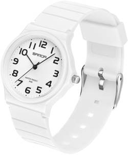 findtime Armbanduhr Weiß Damen Einfach Ultradünn Design Damenuhr Weiches Silikonband 5ATM wasserdichte Analog Quarzuhr Watchs für Frauen Mädchen Jungen von findtime