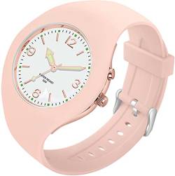 findtime Armbanduhr mit Silikonarmband IP68 Wasserdicht Analog Quarz Uhr für Damen Herren Mädchen Jungen Leuchtziffern Farbig Rosa von findtime