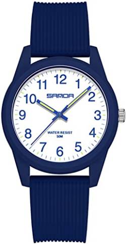 findtime Blau Damenuhren 5ATM Wasserdicht, Einfach Minimallistic Armbanduhr für Damen Silikon Armband Analog Quarz Sportuhr für Mädchen Frauen Kids von findtime