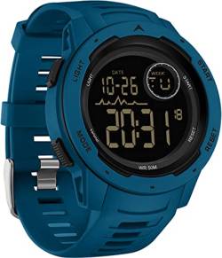findtime Blau Digital Herren Damen Uhren 5 ATM Wasserdicht Sport Outdoor Armbanduhr mit 12/24H/Alarm/Kalender/Stoßfest/Stoppuhr Militär Tactical Uhr für Männer Jungen von findtime