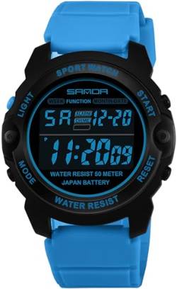 findtime Blau Digitaluhr Damen Unisex Digital Armbanduhr mit Stoppuhr Kalender Wecker LED Uhr für Jugendliche Jungen Mädchen von findtime