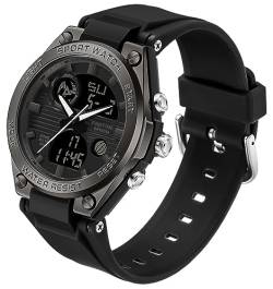 findtime Damen-Sport-Digitaluhr, Armbanduhr für Damen, mit Doppelzeit, Datumsanzeige, leuchtende Hintergrundbeleuchtung, Wochenalarm, Stoppuhr, Weiß, Schwarz, Blau, Grün, Komplett schwarz, Riemen von findtime