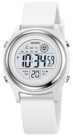 findtime Digitale Damen-Armbanduhr, wasserdicht, lässig, elegant, LED-Stoppuhr, Timer, Wecker, Countdown, weiß, Armband von findtime