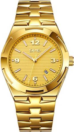 findtime Gold Herrenuhren Goldene Luxus Männer Uhr mit Datum Klassische Business Armbanduhr Mode Edelstahl Analoger Quarzuhr von findtime