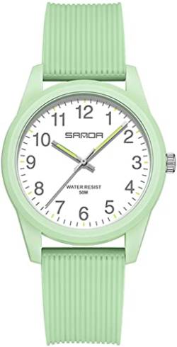 findtime Grün Damenuhren 5ATM Wasserdicht, Einfach Minimallistic Armbanduhr für Damen Silikon Armband Analog Quarz Sportuhr für Mädchen Frauen Kids von findtime
