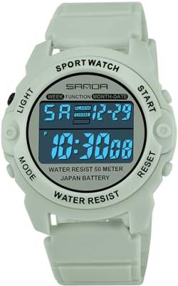 findtime Grün Digitaluhr Damen Unisex Digital Armbanduhr mit Stoppuhr Kalender Wecker LED Uhr für Jugendliche Jungen Mädchen von findtime