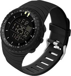 findtime Herren Digital Uhren, 50 m Wasserdicht Sport Armbanduhr Große Herrenuhren, Outdoor Stoppuhr für Männer mit LED Wecker Stoßfest Schwarz von findtime