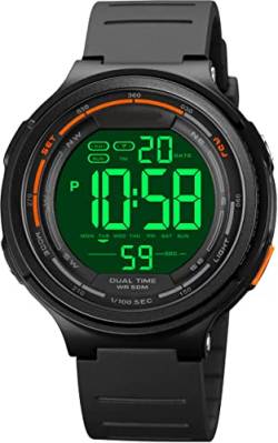 findtime Herren Digital Uhren Damen, 5 ATM Wasserdicht Armbanduhr mit Duale Zeitzone Stoppuhr Countdown Wecker Kalender Sportuhr für Jungen Männer von findtime
