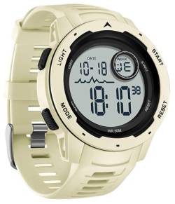 findtime Herren-Digitaluhr, 50 m, wasserdicht, taktische Uhr, Hintergrundbeleuchtung, Stoppuhr, Alarm, 12/24 Stunden, Sport, Outdoor-Armbanduhr, Khaki, Sport von findtime