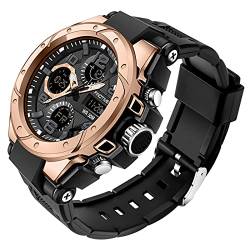 findtime Herren Digitaluhr Sport Outdoor LED Hintergrundbeleuchtung Alarm 12/24H Elektronisch Leicht Lesen 3ATM Wasserdicht Militäruhren für Männer Taktische Schwarz, Roségold, Sportlich von findtime