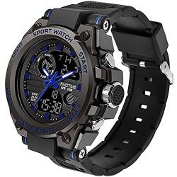 findtime Herren Sport Uhren Militär Outdoor Große Armbanduhr Digital Analog Zwei Zeitzonen LED Kalender Männer Jungen von findtime