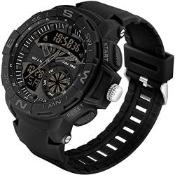 findtime Herren Uhren Digital Sport Militär Uhr 50M Wasserdicht Zwei Zeitzonen Analog Digitale Armbanduhr LED Digitaluhren Wecker Datum Sportuhr mit Stoppuhr, FSSKM60WY37Schwarz von findtime