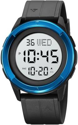 findtime Herrenuhr Digital Sport Schwarz Armbanduhr 5ATM wasserdichte Uhren mit Wecker Stoppuhr Countdown Duale Zeitzone 12/24H von findtime