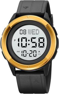 findtime Herrenuhr Digital Sport Schwarz Armbanduhr 5ATM wasserdichte Uhren mit Wecker Stoppuhr Countdown Duale Zeitzone 12/24H von findtime