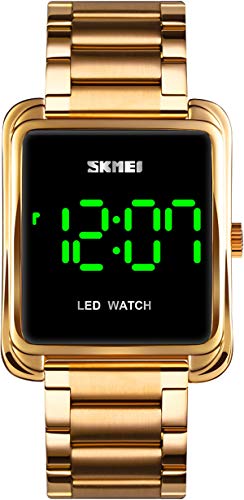 findtime LED Digital Herrenuhren Kalender Edelstahl Minimalistische Armbanduhren für Herren Gold von findtime