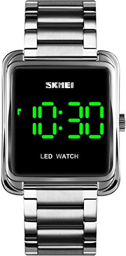 findtime LED Digital Herrenuhren Kalender Edelstahl Minimalistische Armbanduhren für Herren Silber von findtime