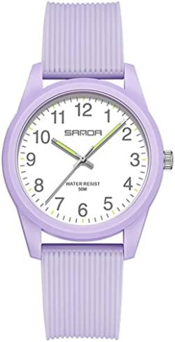 findtime Lila Damenuhren 5ATM Wasserdicht, Einfach Minimallistic Armbanduhr für Damen Silikon Armband Analog Quarz Sportuhr für Mädchen Frauen Kids von findtime