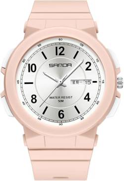 findtime Rosa Damen Uhren Analog Quarz Armbanduhr mit Datum Tag Anzeig Minimalistisch Damenuhr Wasserdicht für Frauen Student Mädchen Junge von findtime