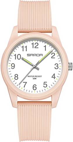 findtime Rosa Damenuhren 5ATM Wasserdicht, Einfach Minimallistic Armbanduhr für Damen Silikon Armband Analog Quarz Sportuhr für Mädchen Frauen Kids von findtime