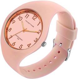findtime Rosa Jelly Armbanduhr Damen für Frauen Studenten Mädchen Jungs Minimalistisch Bunte Analog Quarz Damenuhr Weich Silikon Armband von findtime