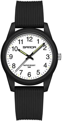 findtime Schwarz Damenuhren 5ATM Wasserdicht, Einfach Minimallistic Armbanduhr für Damen Silikon Armband Analog Quarz Sportuhr für Mädchen Frauen Kids von findtime