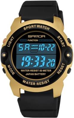 findtime Schwarz Digitaluhr Damen Unisex Digital Armbanduhr mit Stoppuhr Kalender Wecker LED Uhr für Jugendliche Jungen Mädchen von findtime