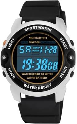 findtime Schwarz Digitaluhr Damen Unisex Digital Armbanduhr mit Stoppuhr Kalender Wecker LED Uhr für Jugendliche Jungen Mädchen von findtime
