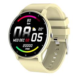 findtime Smartwatch für Damen, 1,28 Zoll (3,6 cm), Herren, Smartwatch Bluetooth 5.0, Aktivitätstracker mit Herzfrequenz, Schrittzähler, wasserdicht IP68, für iOS Android, gelb von findtime