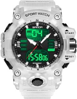 findtime Uhren Herren Digital Herrenuhren Transparent Weiß Armbanduhr für Männer Jungen Einzigartiges Taktisches Militärisches Design mit LED Timer Silikonarmband von findtime