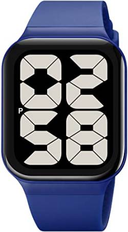 findtime Unisex-Digitaluhr mit quadratischen großen Ziffern, für Männer und Frauen, Senioren, 50 m wasserdicht, große LED, elektronische Zeit, rosa Armbanduhr, einfacher Designer, Blau Schwarz, von findtime