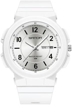 findtime Weiß Damen Uhren Analog Quarz Armbanduhr mit Datum Tag Anzeig Minimalistisch Damenuhr Wasserdicht für Frauen Student Mädchen Junge von findtime