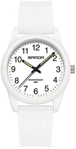 findtime Weiß Damenuhren 5ATM Wasserdicht, Einfach Minimallistic Armbanduhr für Damen Silikon Armband Analog Quarz Sportuhr für Mädchen Frauen Kids von findtime