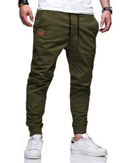 fit space Chino Hosen Herren Cargohose Baumwolle Jogginghose Männer Freizeithose mit Kordelzug Casual Trainingshose Sporthose Lang mit Taschen Bündchen Sweatpants Armeegrün S von fit space