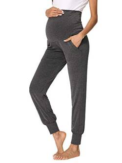 Fitglam Damen Schwangerschaftshose Yoga-Schlafanzug Jogginghose mit Taschen - Grau - X-Groß von fitglam